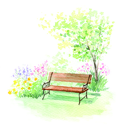 An illustration of a park bench